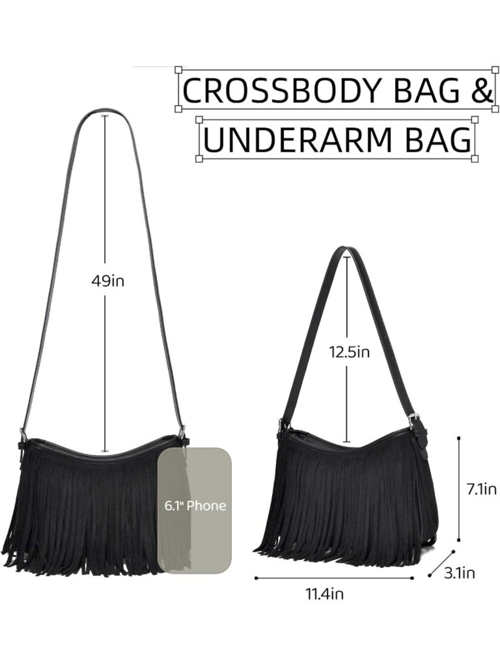 Women's Black Imported Underarm Suede Western Classy Stylish Trendy Hobo Bag - Picture 4 of 7